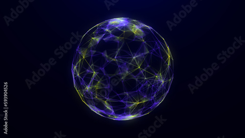 Abstract sci-fi sphere with particles and lines. Technology network connection on world. Futuristic illustration. Global digital connections ai. 3D wireframe geometric sphere. 3D rendering.