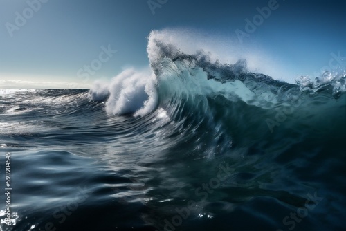 nature liquid ocean cool surfing blue wave sea crash water. Generative AI.