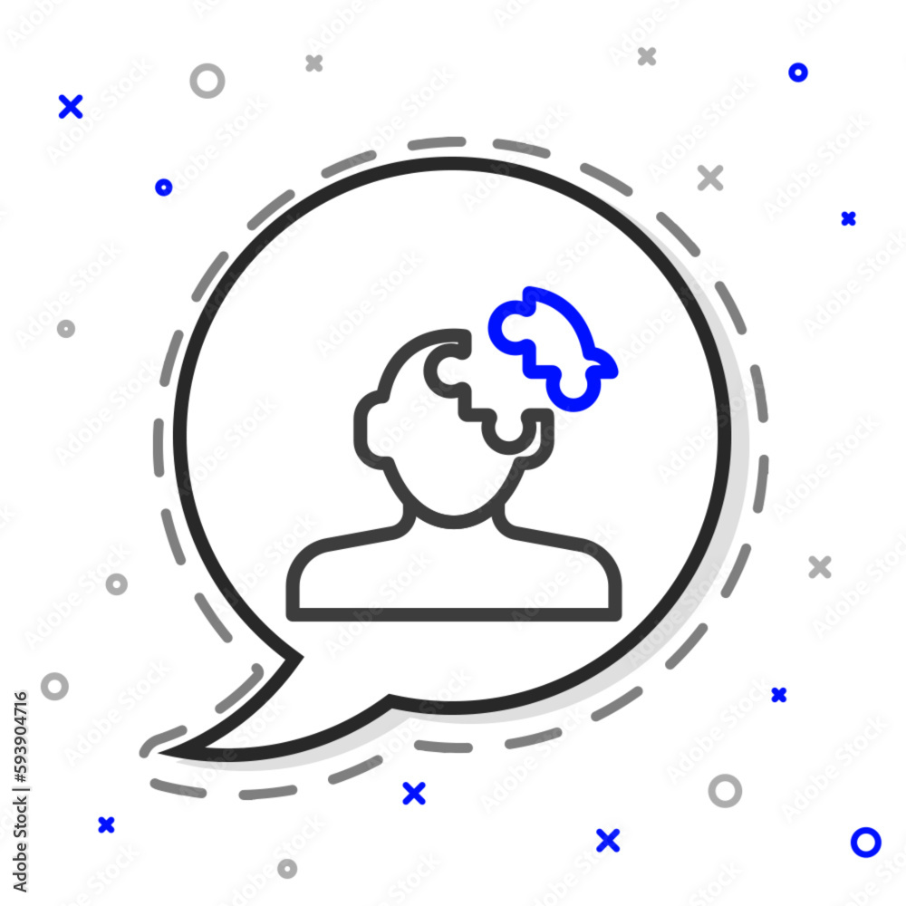 Line Solution to the problem in psychology icon isolated on white background. Puzzle. Therapy for mental health. Colorful outline concept. Vector Line Solution to the problem in psychology icon isolated on white background. Puzzle. Therapy for mental health. Colorful outline concept. Vector