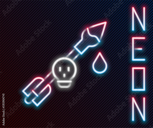 Glowing neon line Poison on the arrow icon isolated on black background. Poisoned arrow. Colorful outline concept. Vector