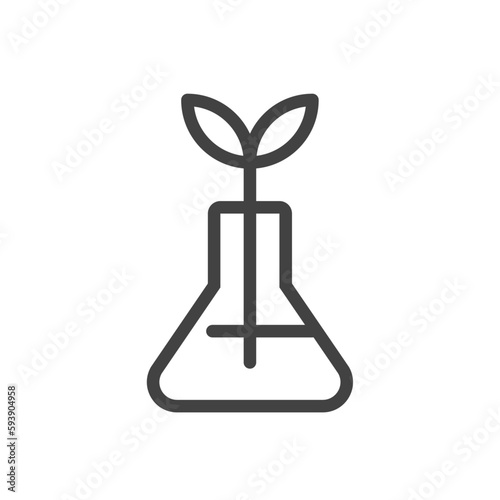 Outline style ui icons education and school class collection. Vector black linear illustration. Plant in lab beaker isolated on background. Design element for science, industry, biology, chemistry.