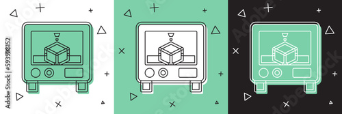 Set 3D printer icon isolated on white and green, black background. 3d printing. Vector