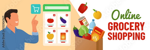 Man doing grocery shopping online