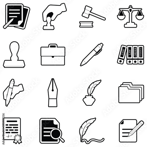 Notary Icons. Line With Fill Design. Vector Illustration.