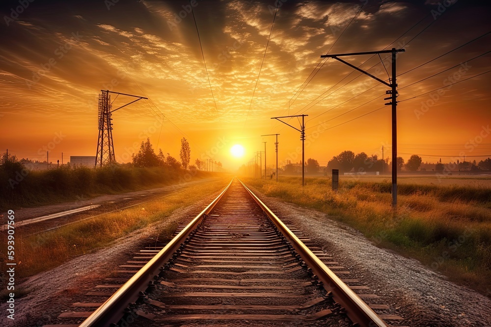 Obraz premium railway at sunset, ai generative