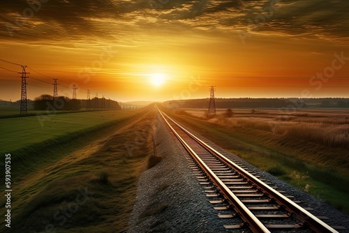 railway at sunset  ai generative