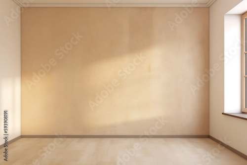 blank design wall plaster window beige light minimal texture room. Generative AI.