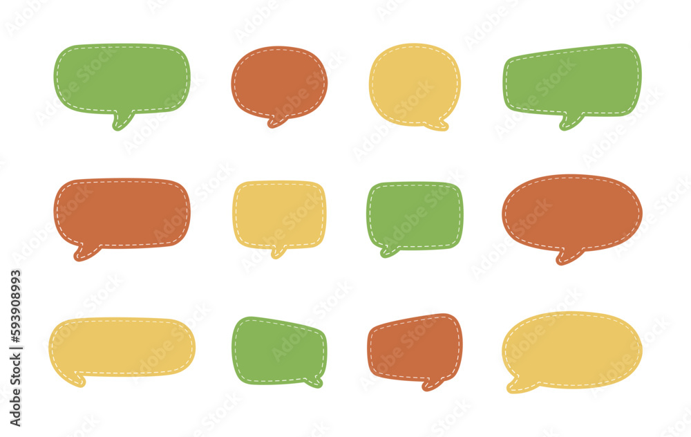 Blank Cute Speech Bubble with Dashed Line. Simple Flat Scrapbook Stitched Design Vector Illustration Set. Blank Cute Speech Bubble with Dashed Line. Simple Flat Scrapbook Stitched Design Vector Illustration Set.