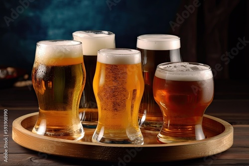 glass of beer on dark background, ai generative