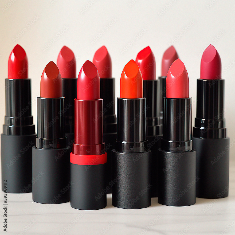 Set of lipsticks in red and natural colors, studio photo Set of lipsticks in red and natural colors, studio photo