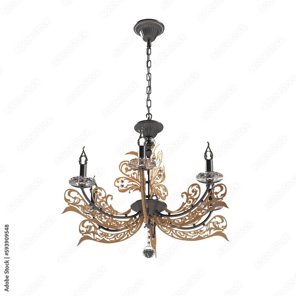 chandelier on the ceiling isolated on white background, hanging lamp, pendant light, 3D illustration, cg render chandelier on the ceiling isolated on white background, hanging lamp, pendant light, 3D illustration, cg render