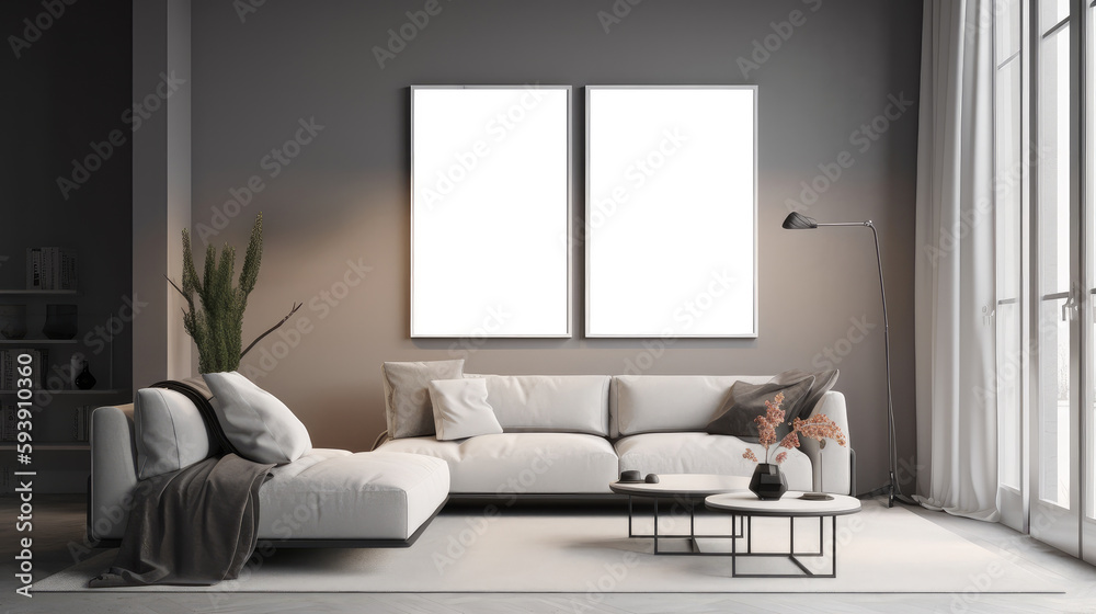 Fototapeta premium Living room, Large paintings, Blank canvas, Wall art,