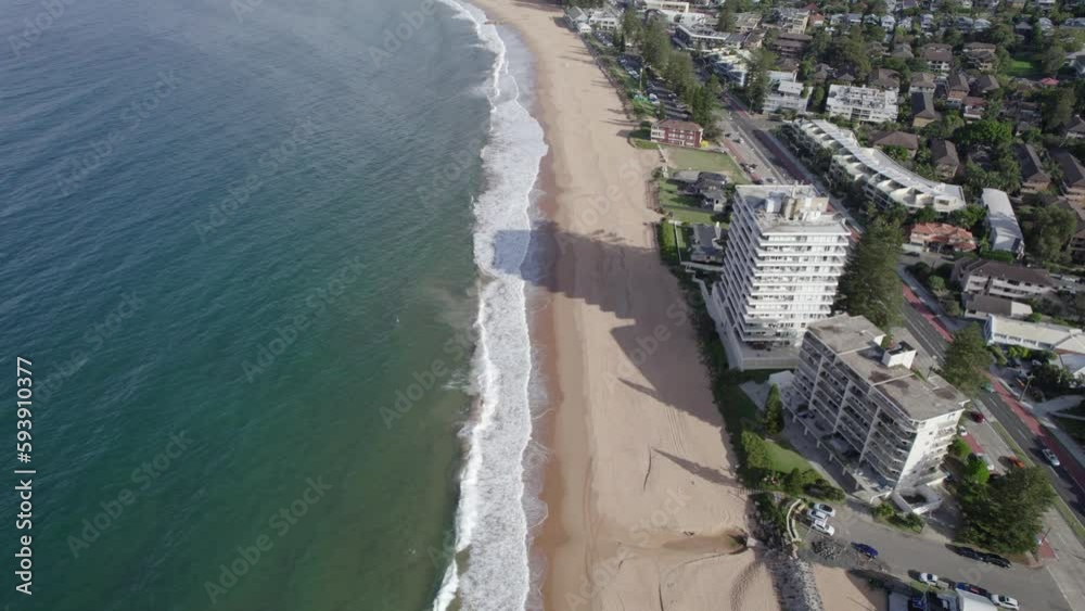 Collaroy Beach And The Surrounding Suburb In Sydney, NSW, Australia - aerial drone shot Collaroy Beach And The Surrounding Suburb In Sydney, NSW, Australia - aerial drone shot