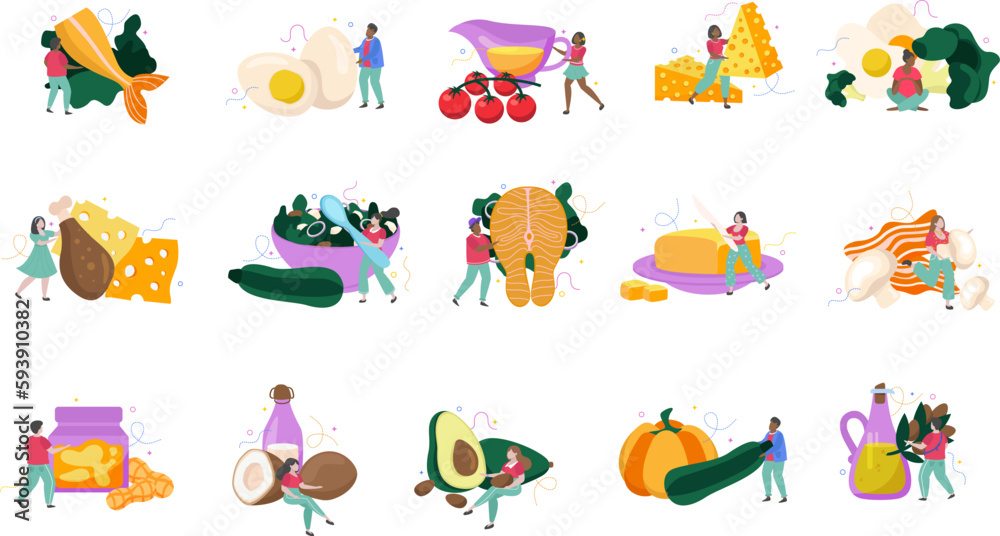 Obraz premium Keto Diet Flat Recolor Set