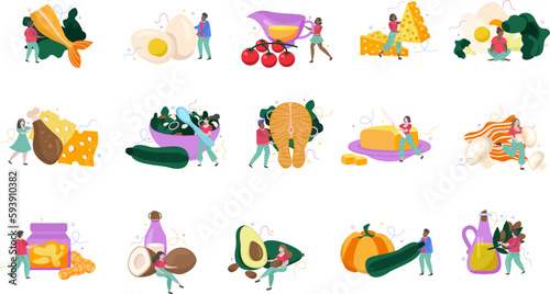 Keto Diet Flat Recolor Set
