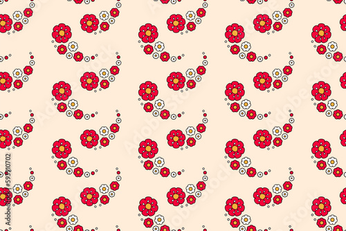 Seamless vector pattern with decorative red flowers on light background. Floral summer design template for print,cloth,fabric,textile,fashion pattern and home decor.