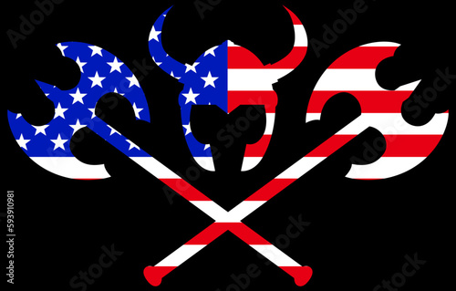 Viking helmet and two axes USA flag