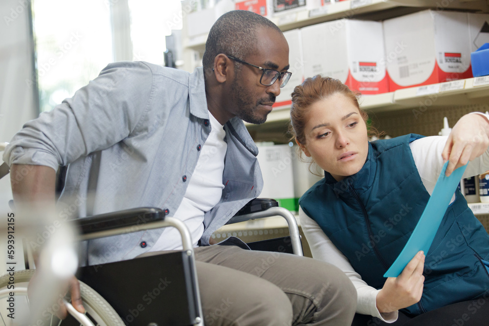 helping a wheelchair user in store helping a wheelchair user in store