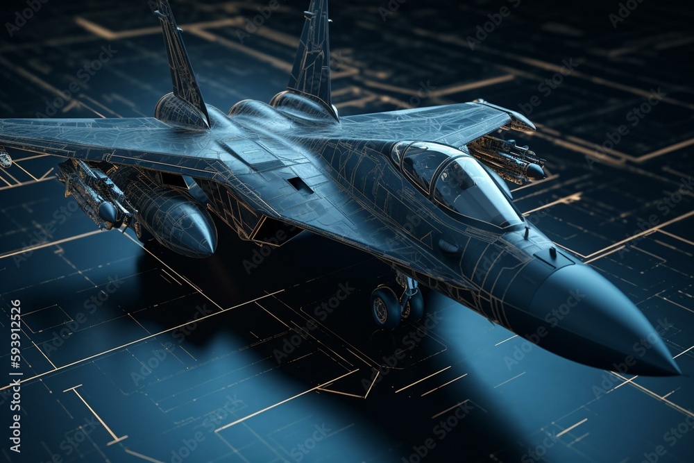 Military Jet From Air Plane Lines And Connected To 3d Form 3d military-jet-from-air-plane-lines-and-connected-to-3d-form-3d