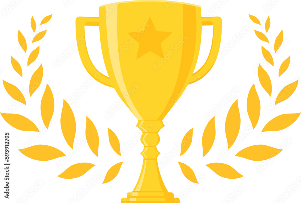 Gold Trophy Cup. Vector Flat Trophy Icon with stars and laurel wreath Gold Trophy Cup. Vector Flat Trophy Icon with stars and laurel wreath