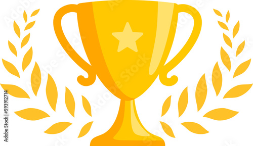 Gold Trophy Cup. Vector Flat Trophy Icon with stars and laurel wreath photo