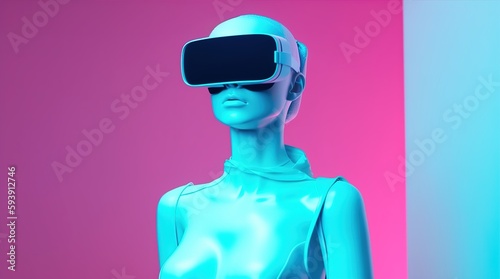 A mannequin in VR glasses. Soft pop. Generative AI
