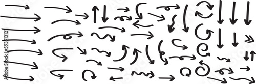 black hand drawn arrow set.Collection of hand drawn isolated arrows.Black doodle arrows..