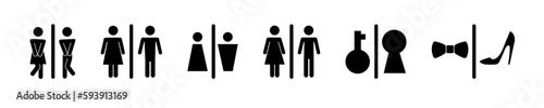 Restroom or bathroom for man and woman to peeing. Funny vector WC pictogram icon or sign. World toilet day. Stickman bath room. Unisex. Clean the toilets