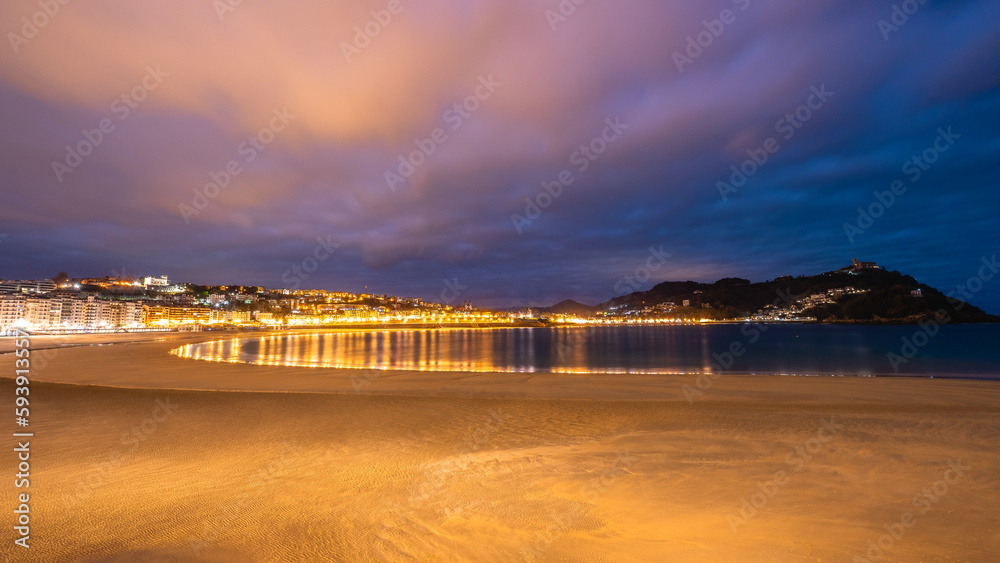 Evening view on the coast of San Sebastián, Spain.