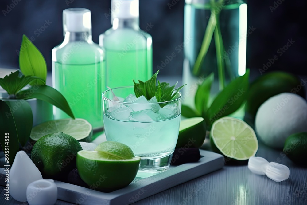 cocktail with lime and mint, ai generative cocktail with lime and mint, ai generative