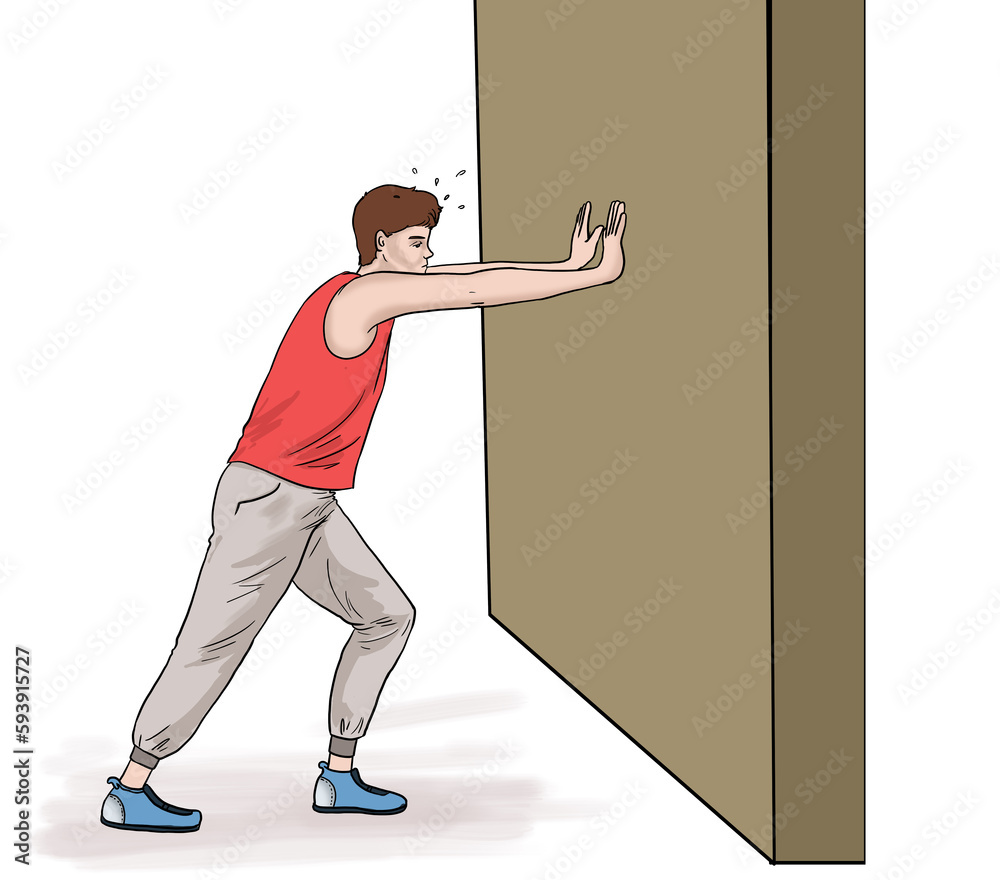 science lesson subject, illustration of two boys showing push and pull