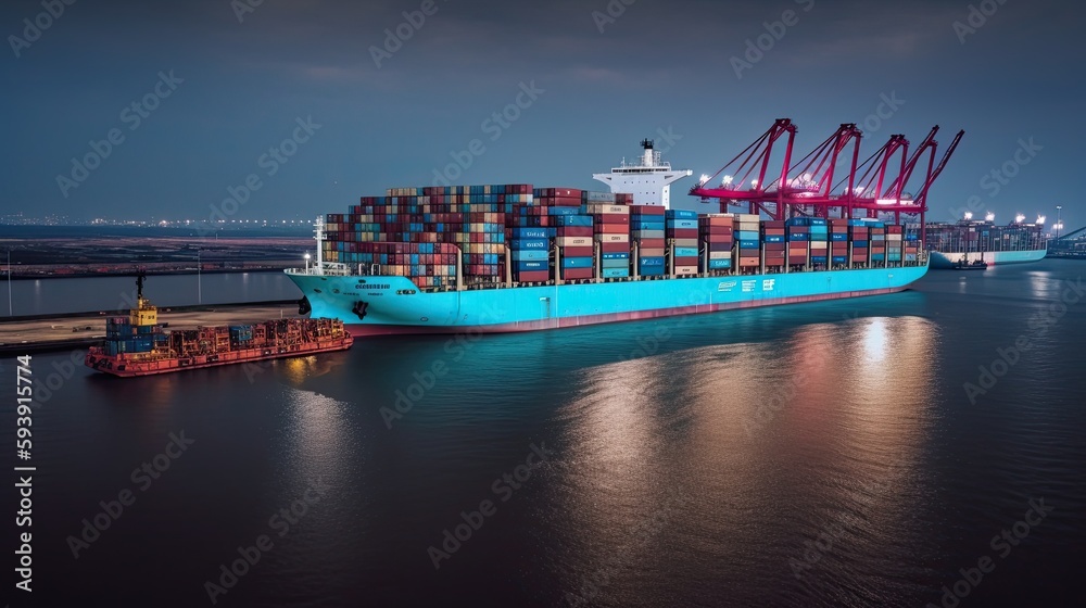 Obraz premium Container ship on the background of the sea, transporting colorful containers. ai generated 