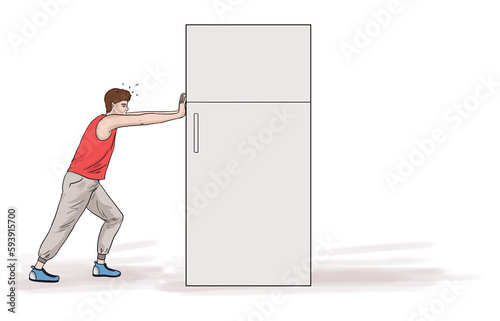 science lesson subject, illustration of boy showing push and pull force. school student using push and pull force to move assets.