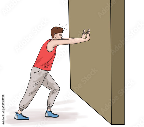 science lesson subject, illustration of two boys showing push and pull force.two school students using push and pull force to move assets.