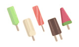 Ice cream popsicles in various flavors vector illustration