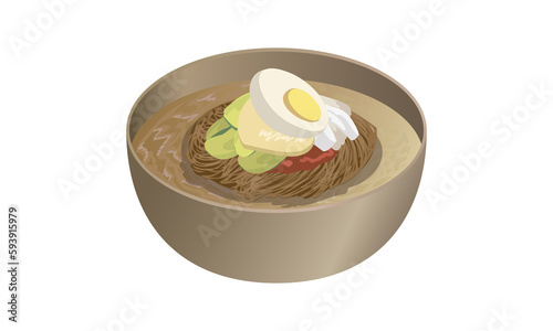 한국 여름 음식 시원한 물 냉면 면 요리 벡터 일러스트 Korean summer food naengmyeon cool noodles illustration vector photo