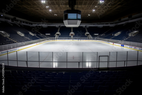 Silent Rink: A Hauntingly Beautiful View of an Empty Hockey Field