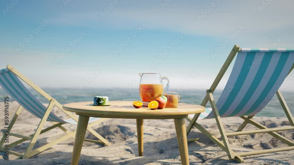 3d animation zoom out from orange juice to sea beach landscape view natural background. 3d animation zoom out from orange juice to sea beach landscape view natural background.