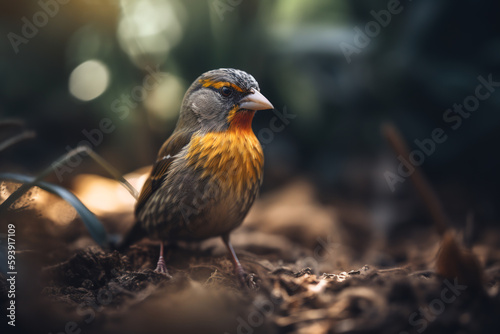 Common finch on the background of nature.close-up. ai generative