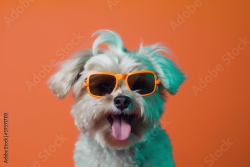 dog orange funny smile sunglasses background pet cute portrait isolated animal. Generative AI. © SHOTPRIME STUDIO