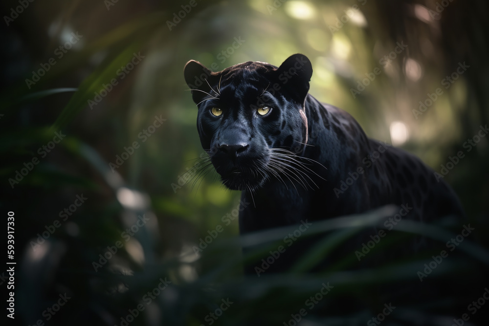 black panther deep dark jungle. ai generative