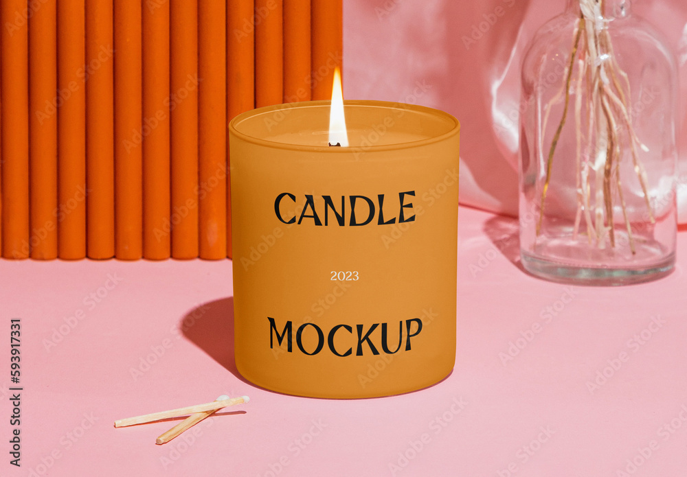 Candle with Flower Mockup Stock Template Adobe Stock
