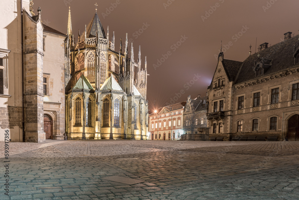 Obraz premium Night and St. Vitus Cathedral. Long Exposure. Prague, Czech.