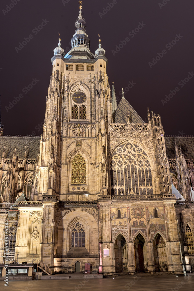  St. Vitus Cathedral at night in Prague, Czech. Long Exposure photo.