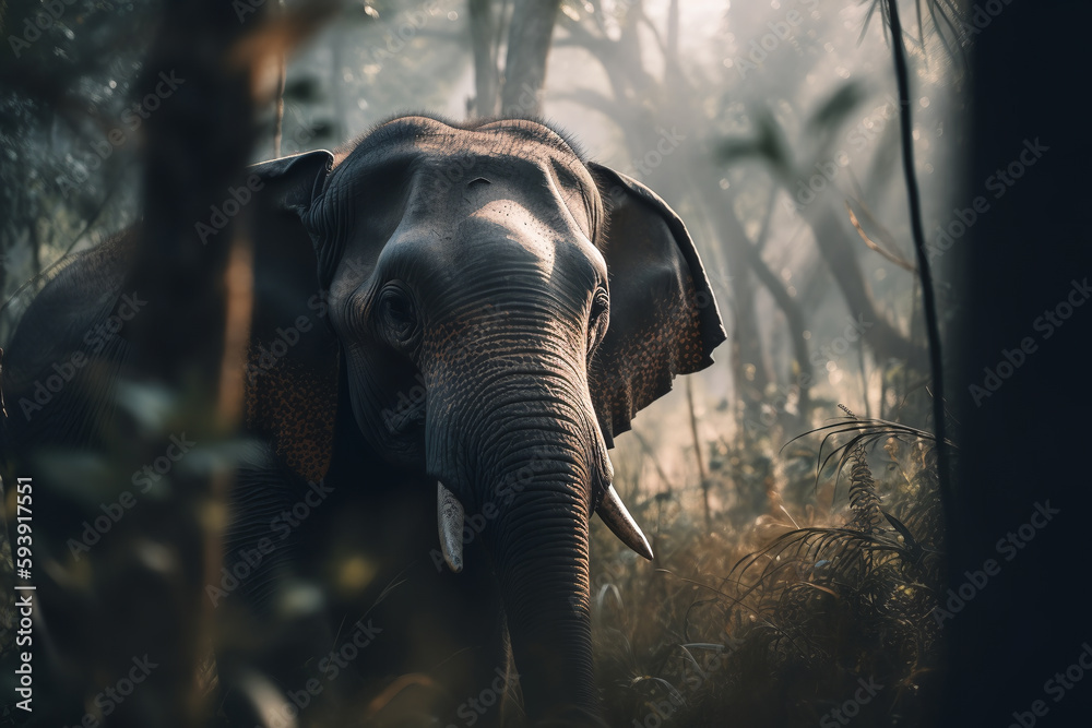 elephant in the jungle, close-up. ai generative
