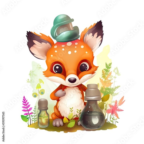 cute fox with flowers, isolated t-shirt design