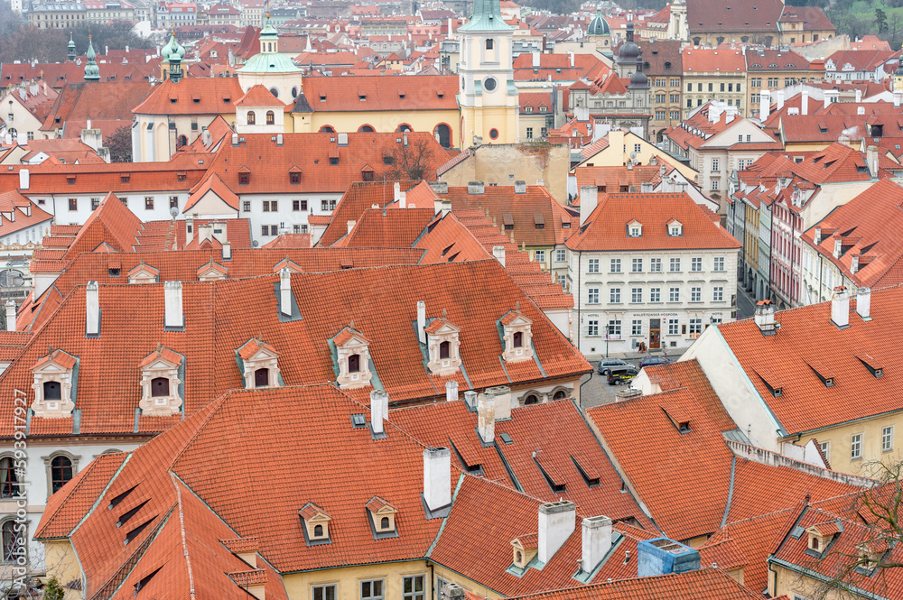 Cityscape of Prague. Old Town Roof Architecture. Prague, Czech Republic