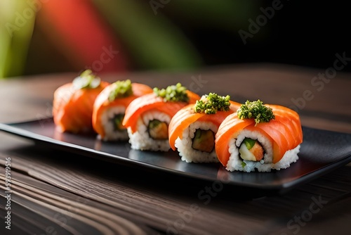 Sushi with salmon and wasabi (Generative AI)