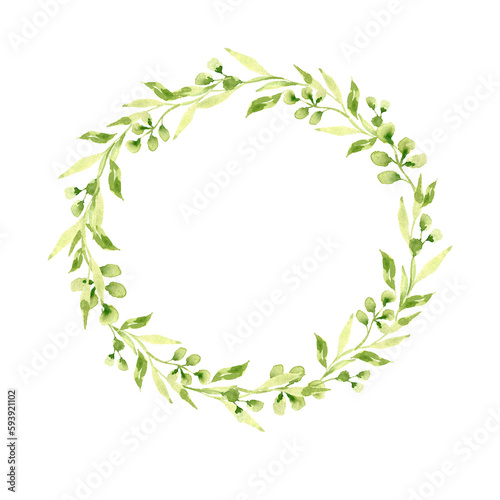 Watercolor greenery wreath. Gentle design green leaves templates for wedding design  invitation  postcards.