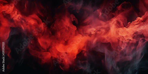 Black fiery red abstract background. Fire background with space for design, banner. Flame and smoke. Armageddon, apocalypse, spooky, halloween, inferno, hell, evil concept. Generative AI